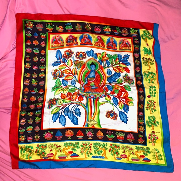 Vintage Silk Buddha Scarf 34" - Picture 1 of 5
